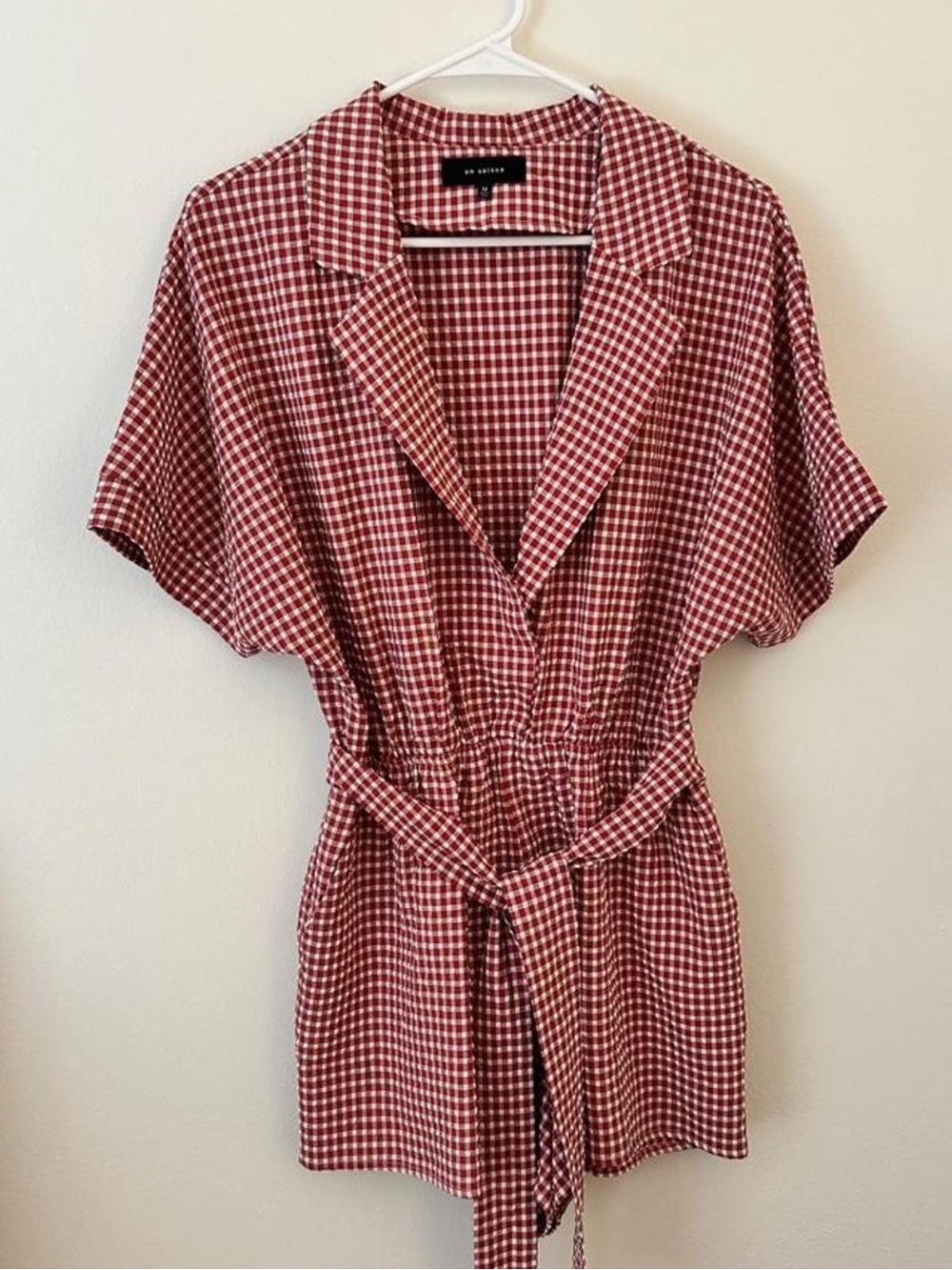 En Saison Red and White Gingham Romper